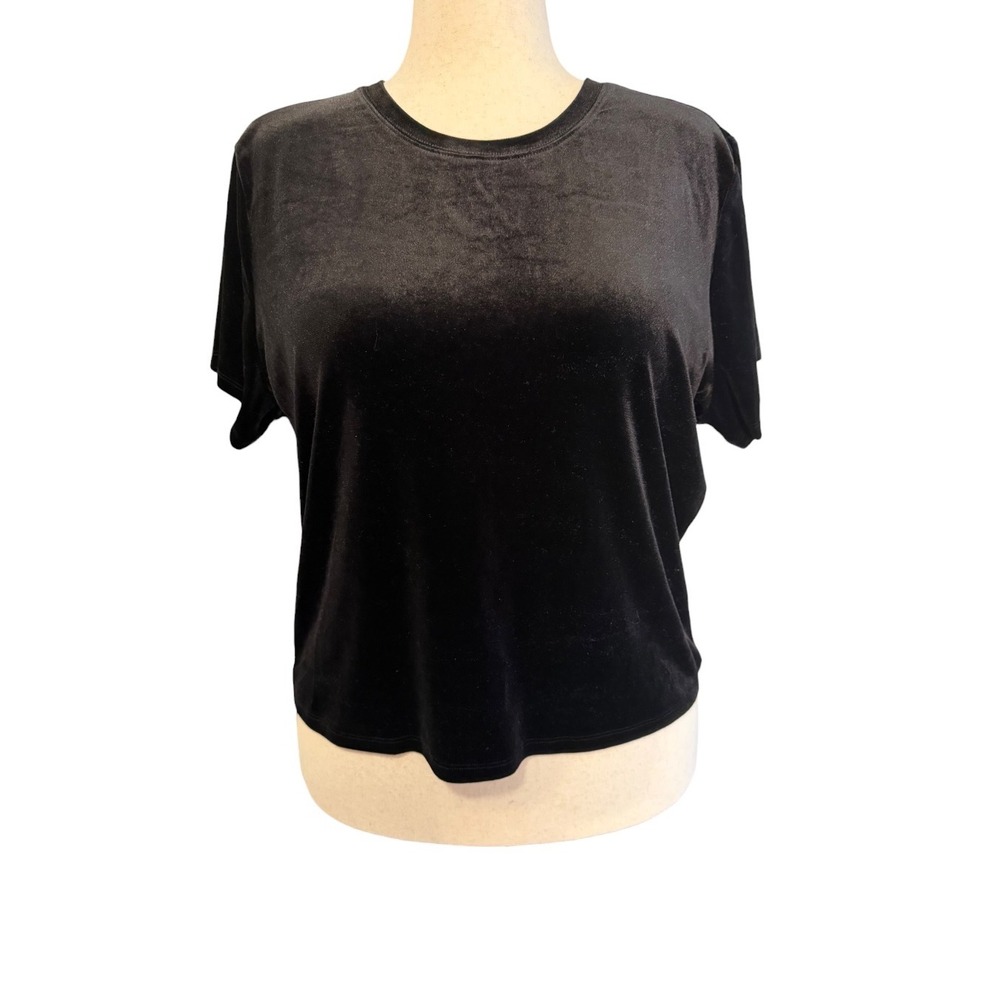 Good American Womens Black Velvet Short Sleeve Crewneck Top GT0565 3XL NWT